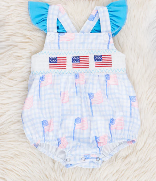 Baby Girls  July 4th USA Flag Bubble Romper Pre-order 3 MOQ