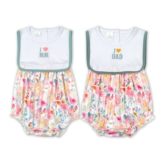 I Love Dad I Love MOM Floral Bubble Romper For Sister