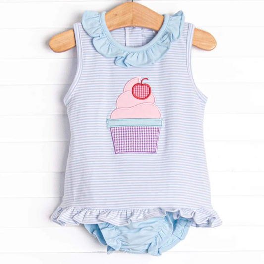 Baby Girls Summer Cherry Cake Bummie Set 3MOQ