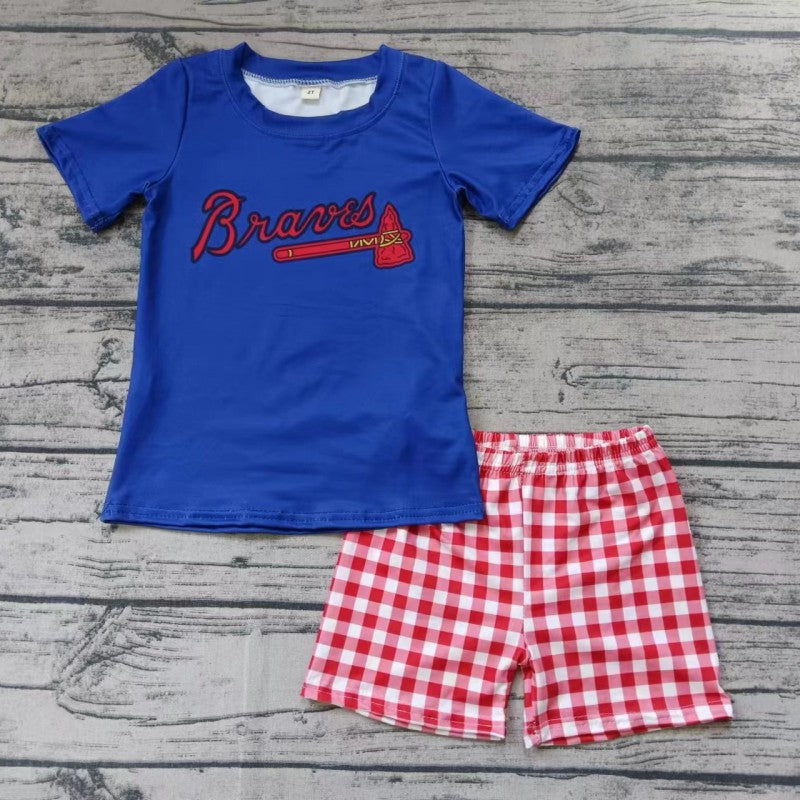 Baby Boys Bravrs Shirts Red Checker Shorts Clothes Set Pre-order 3 MOQ