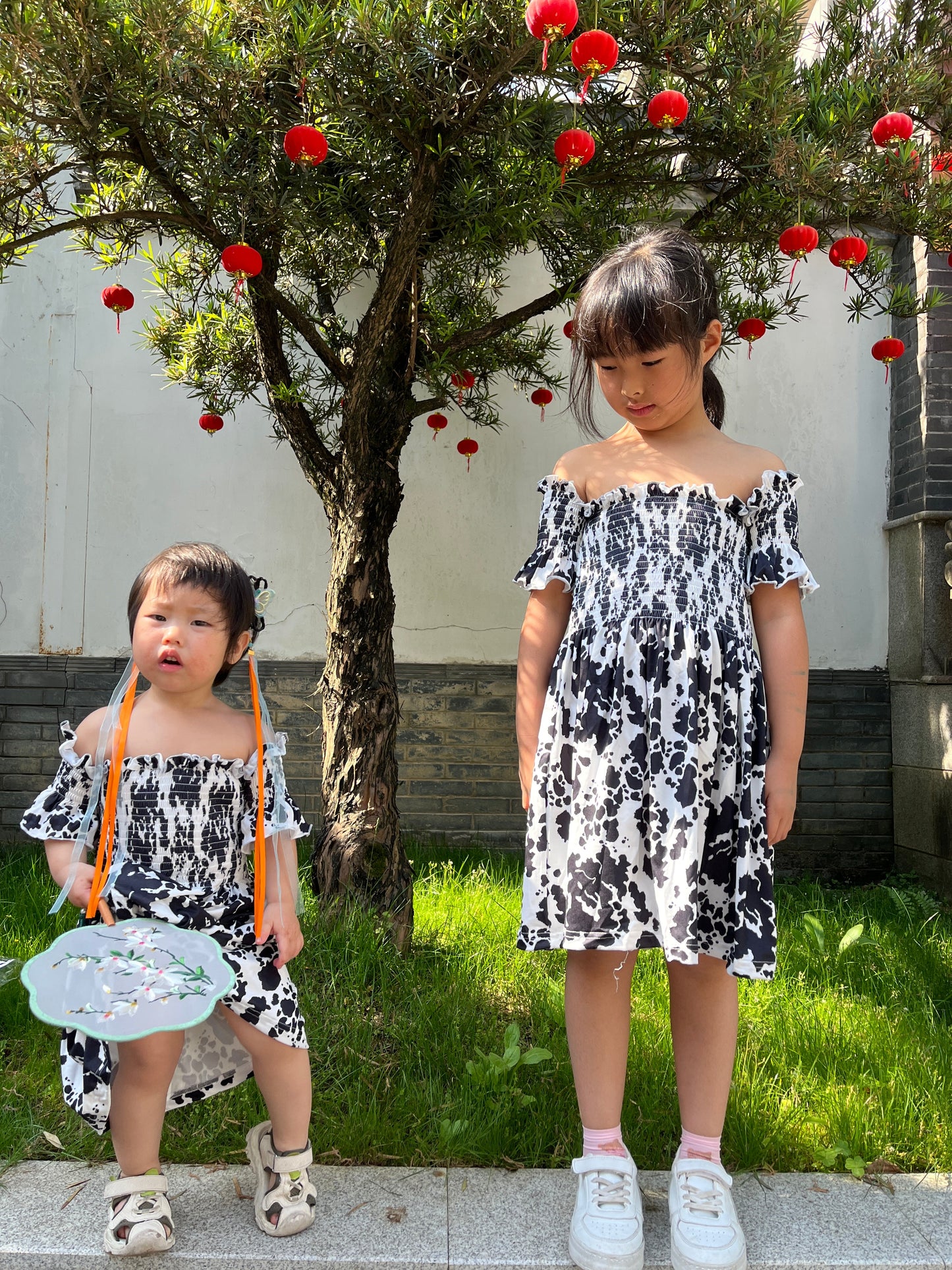 Summer Baby Girls Cow Print Smocked Dress