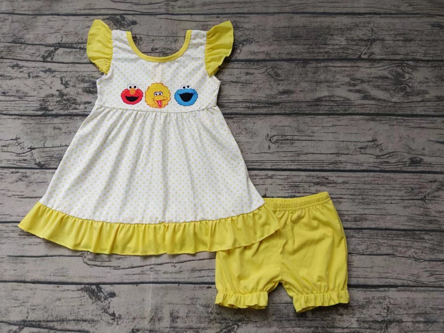 Baby Girls Cartoon Yellow Shorts Set Preorder 3 MOQ