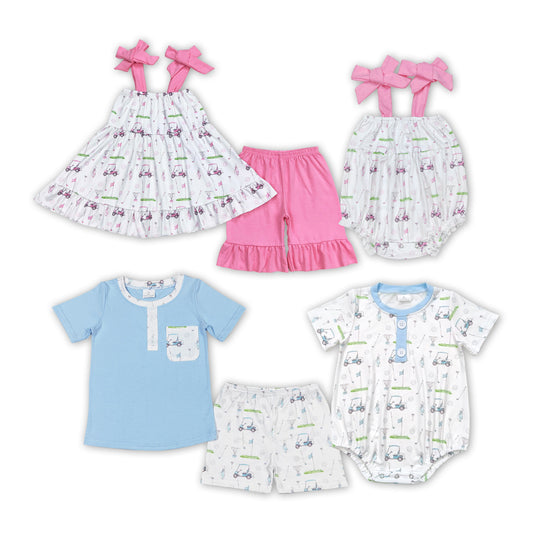 Summer Sibling Baby Golf Outfit and Romper