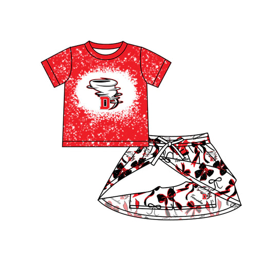 Preorder 5 MOQ Baby Girls Short Sleeves Tornados Top Bows Skorts Team Sets