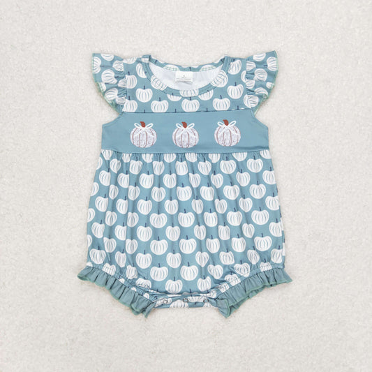 Baby Girls Blue Pumpkin Bubble Romper