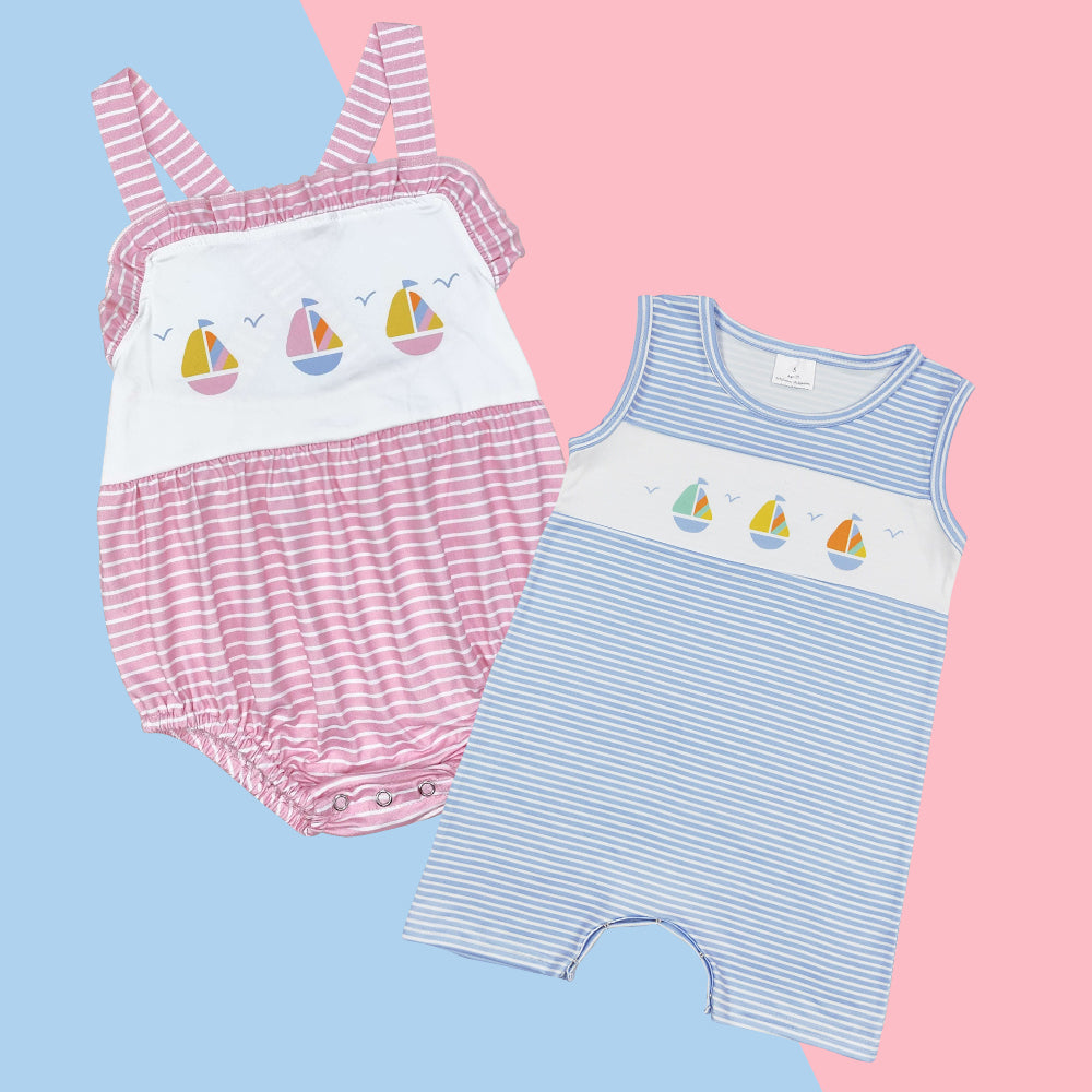 Summer Baby Sibling Sailboat Romper