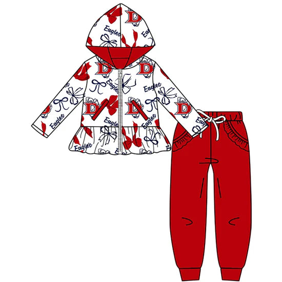 Preorder 5 MOQ Kids Sport Football Team  Eagles Bow Matching Clothing