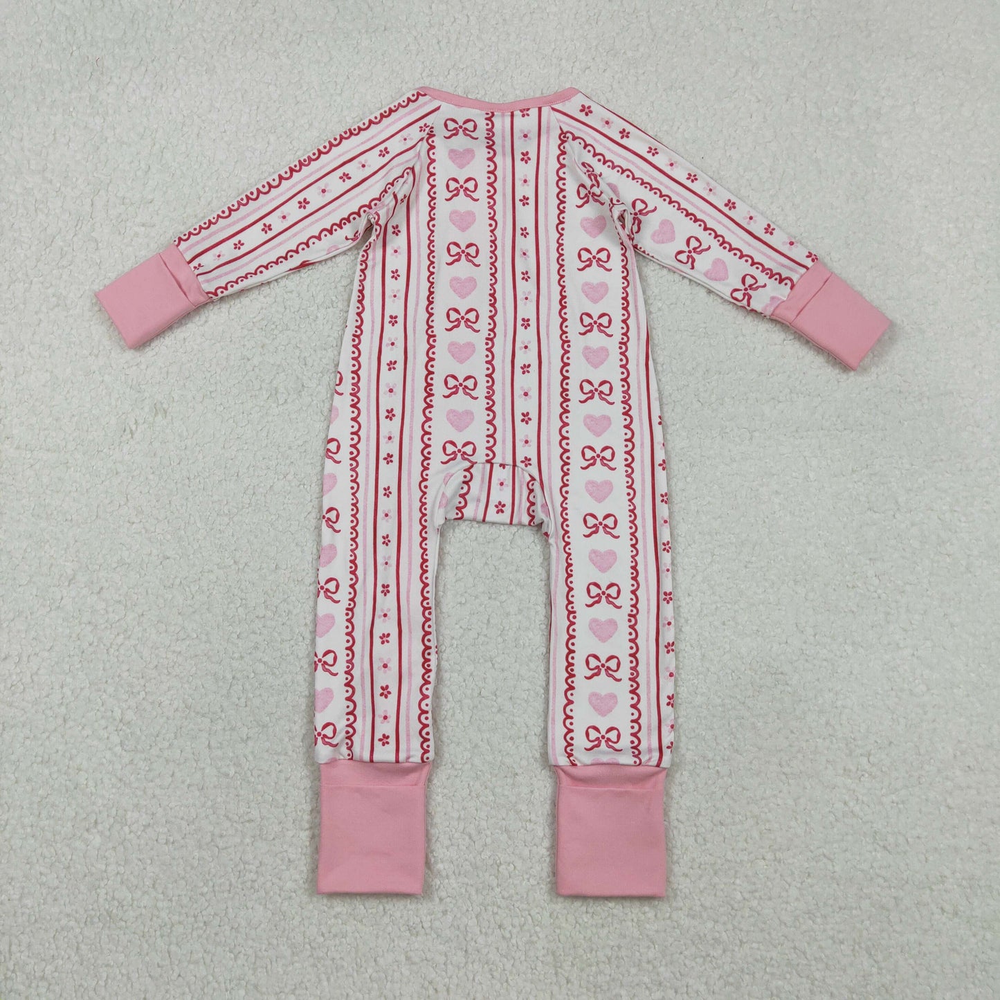 Baby Girls Valentine's Day Pink Bow Heart Long Sleeve Romper