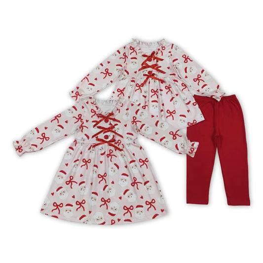 Sibling Christmas Santa Heart Bow Print Outfit /Dress