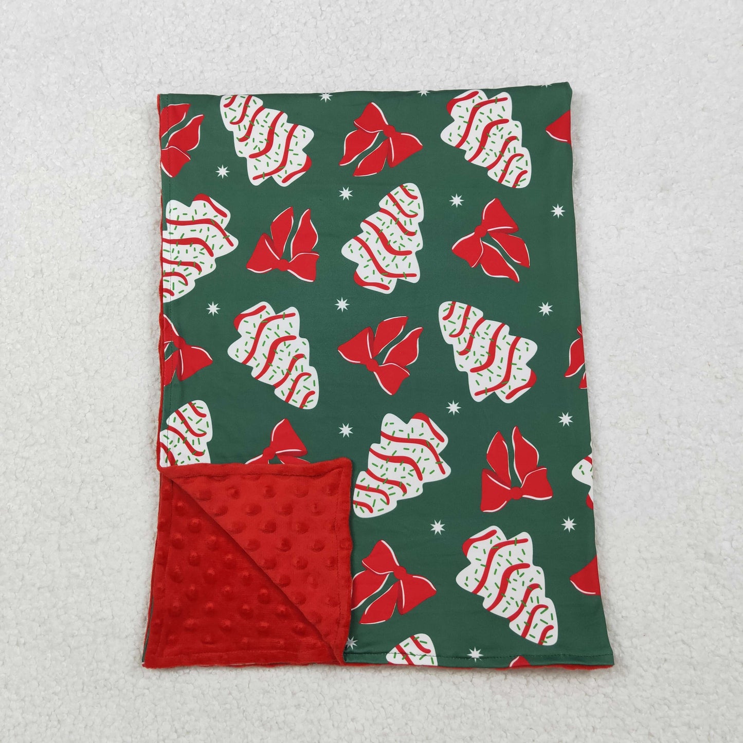 BL0172 Baby  Girls Christmas Tree Cake Red Bows In Green Blanket