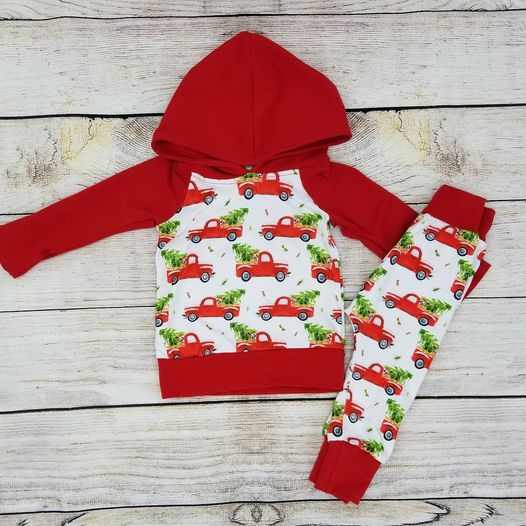 Boys Christmas Tree Truck Hoodie Top Set