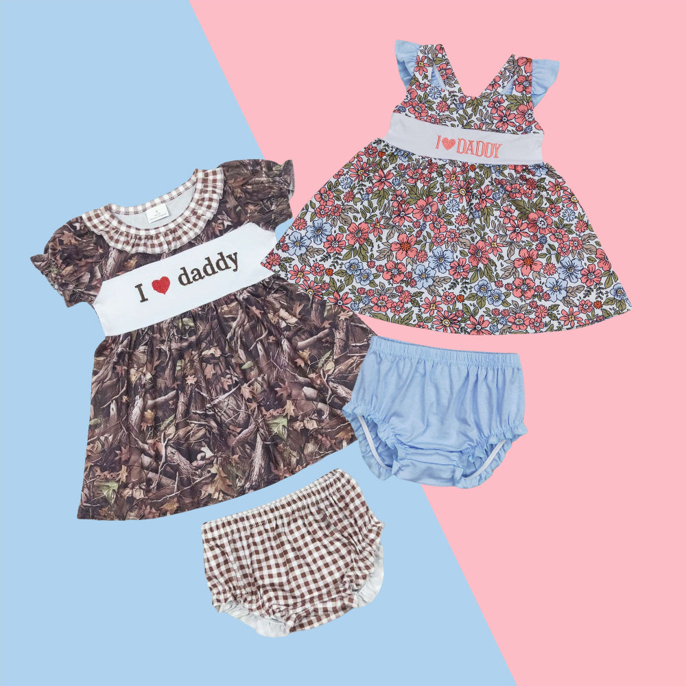 I Love Day Sibling Summer Floral Father's Day Bummie Set