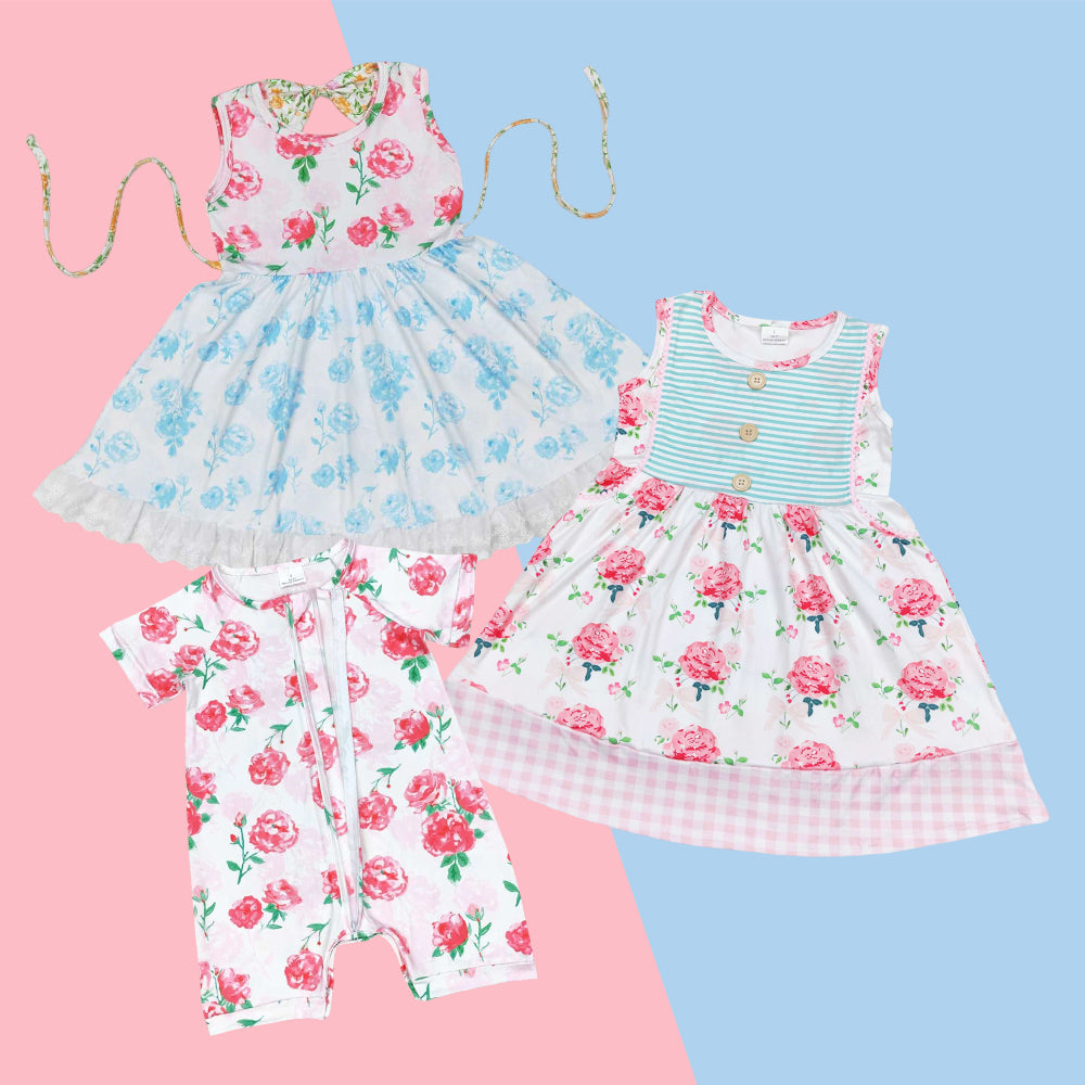 Toddler Baby Sibling  Sister Flowers Dress and Romper