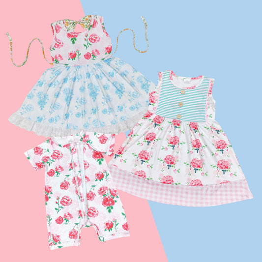 Toddler Baby Sibling  Sister Flowers Dress and Romper