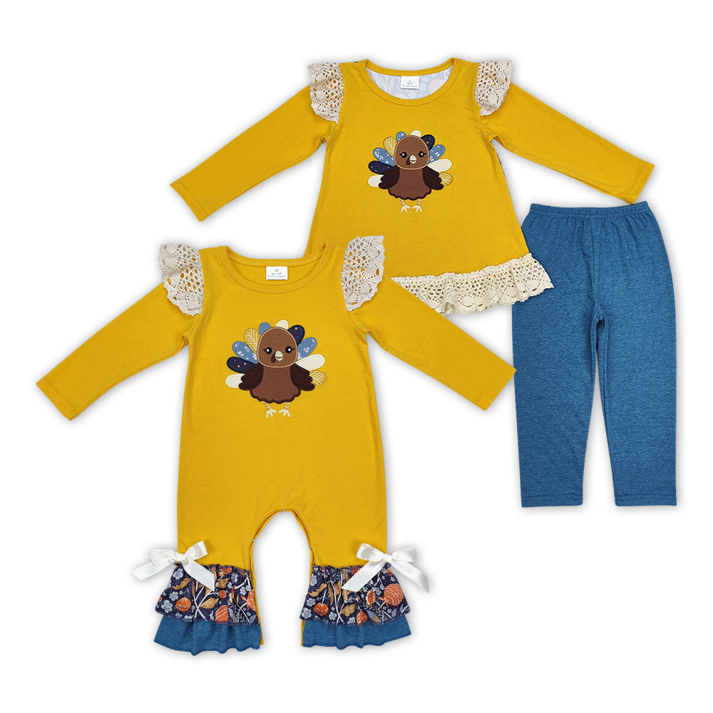 Baby Girls Sister Thanksgiving Turkey Outfit and Romper