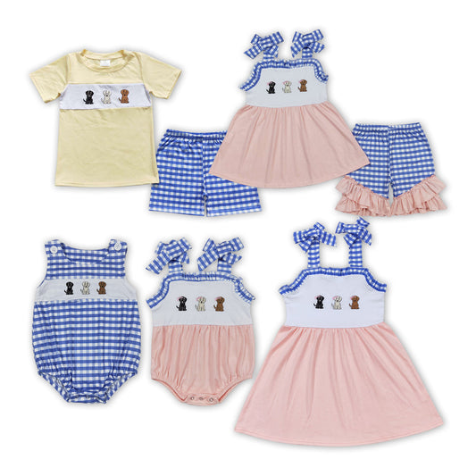 Summer Baby Sibling Brother Sister Embroidery Dog Clothes Set