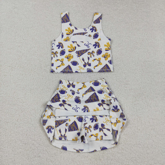 GSD2690 Kids Girls Football Team Purple Yoga Skort Set