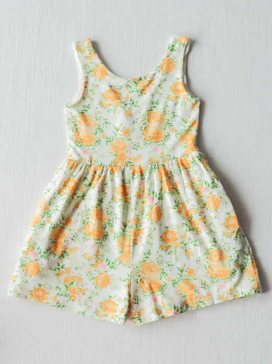 5 MOQ  Toddler Girls Yellow Flower Sleeveless Jumpsuit