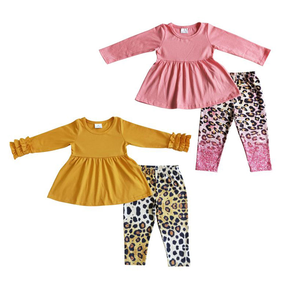 Baby Girls Solid Color Tunic Top Leopard Leggings Set On Sale