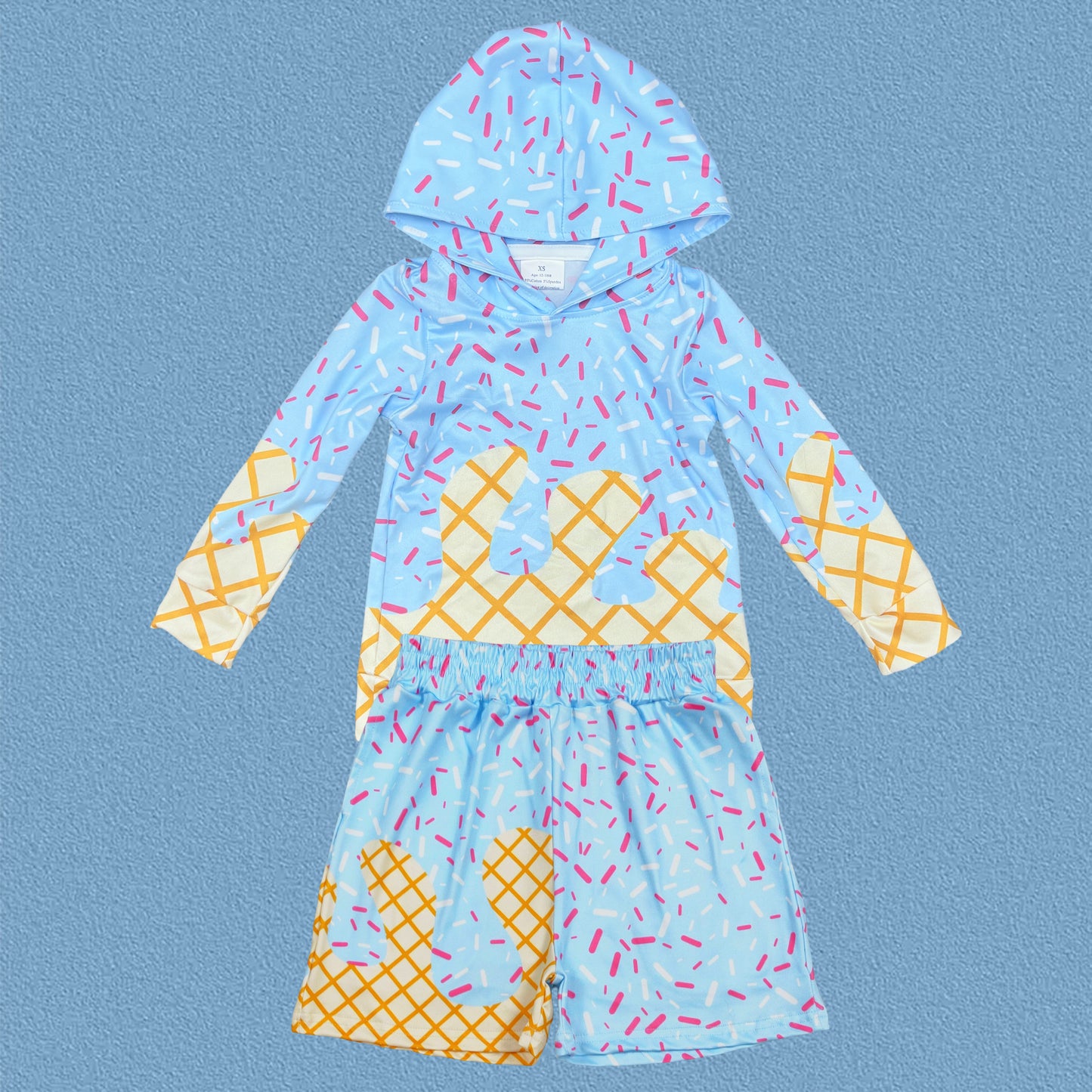 Sibling Baby Boys Camo Ice Cream Drip Hoodie Top With Shorts Outfit