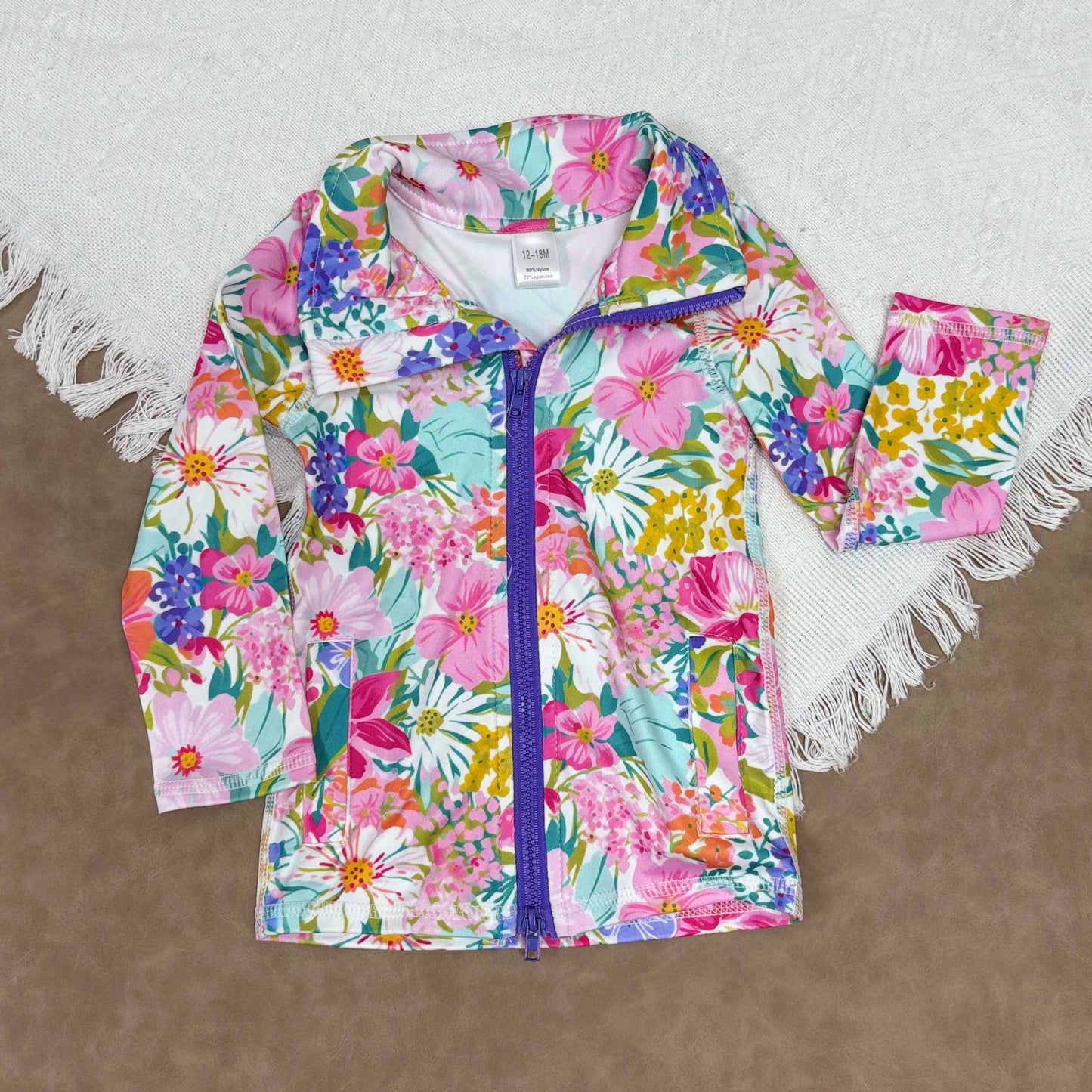 Sibling Toddler Girls Bow Floral Camo Long Sleeve Zipy Active Yoga Top With Pocket