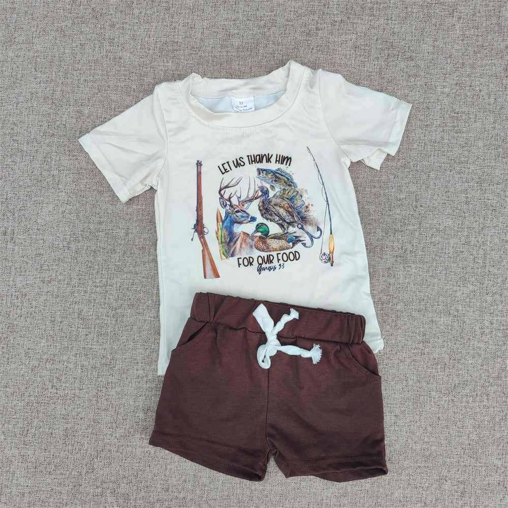 let Us Thank Him For Our Food Baby Boy Summer Shorts Set