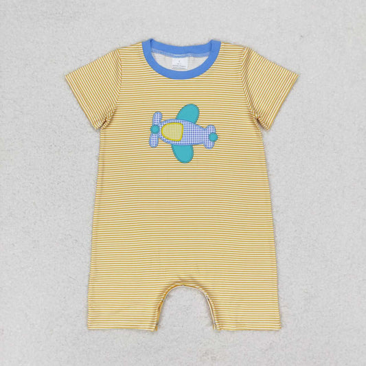 SR1264 Newborn Baby Boys Embroidery Aircraft Romper