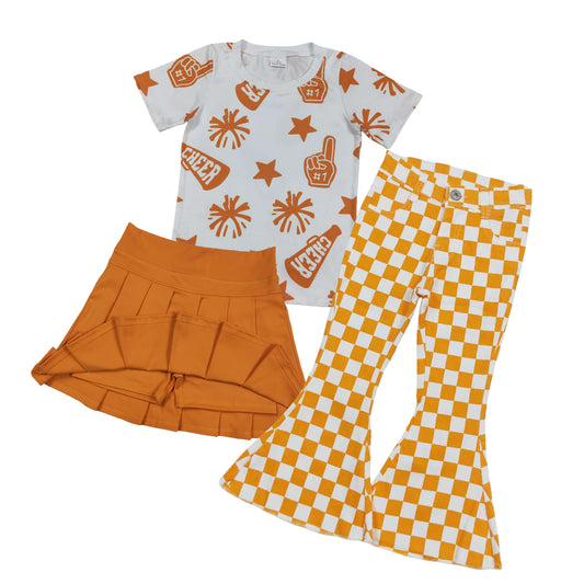 Baby Girls  Sport Team Orange Cheer Top With Checkec Jeans set
