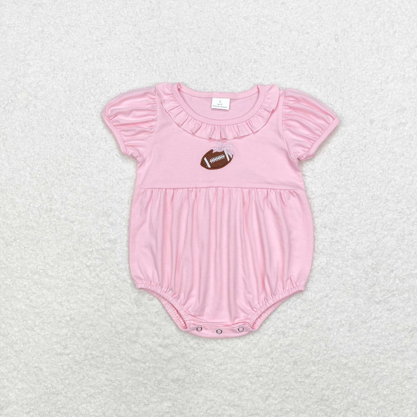 Newborn Baby Girls Cute Football Pink Cotton Short Sleeve Shirt Romper