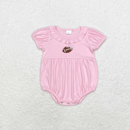 Newborn Baby Girls Cute Football Pink Cotton Short Sleeve Shirt Romper