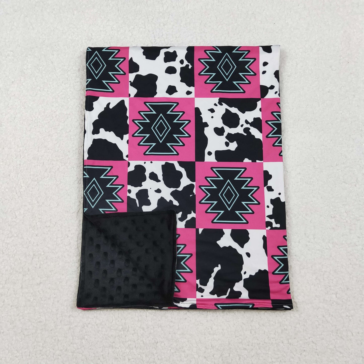 BL0178 Baby GIrls Western Aztec Cow Print Patch Blanket