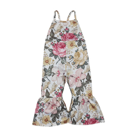 Summer Girls Flower Print Suspender Jumpsuit