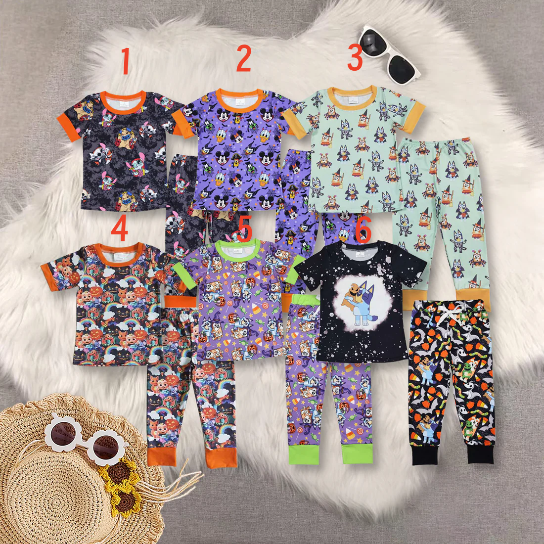 Sibling Baby Boys  Halloween Cartoon Short Sleeve Top With Pants Pajama Set