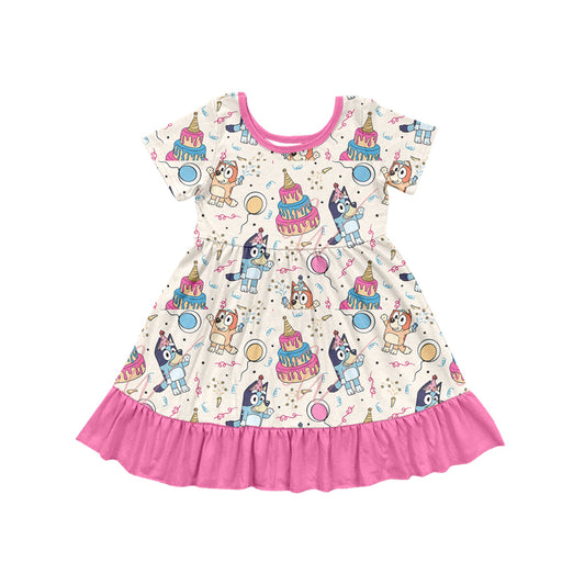 Baby Girls Short Sleeve Dress Happy Birthday Cartoon Dog 5 MOQ Preorder