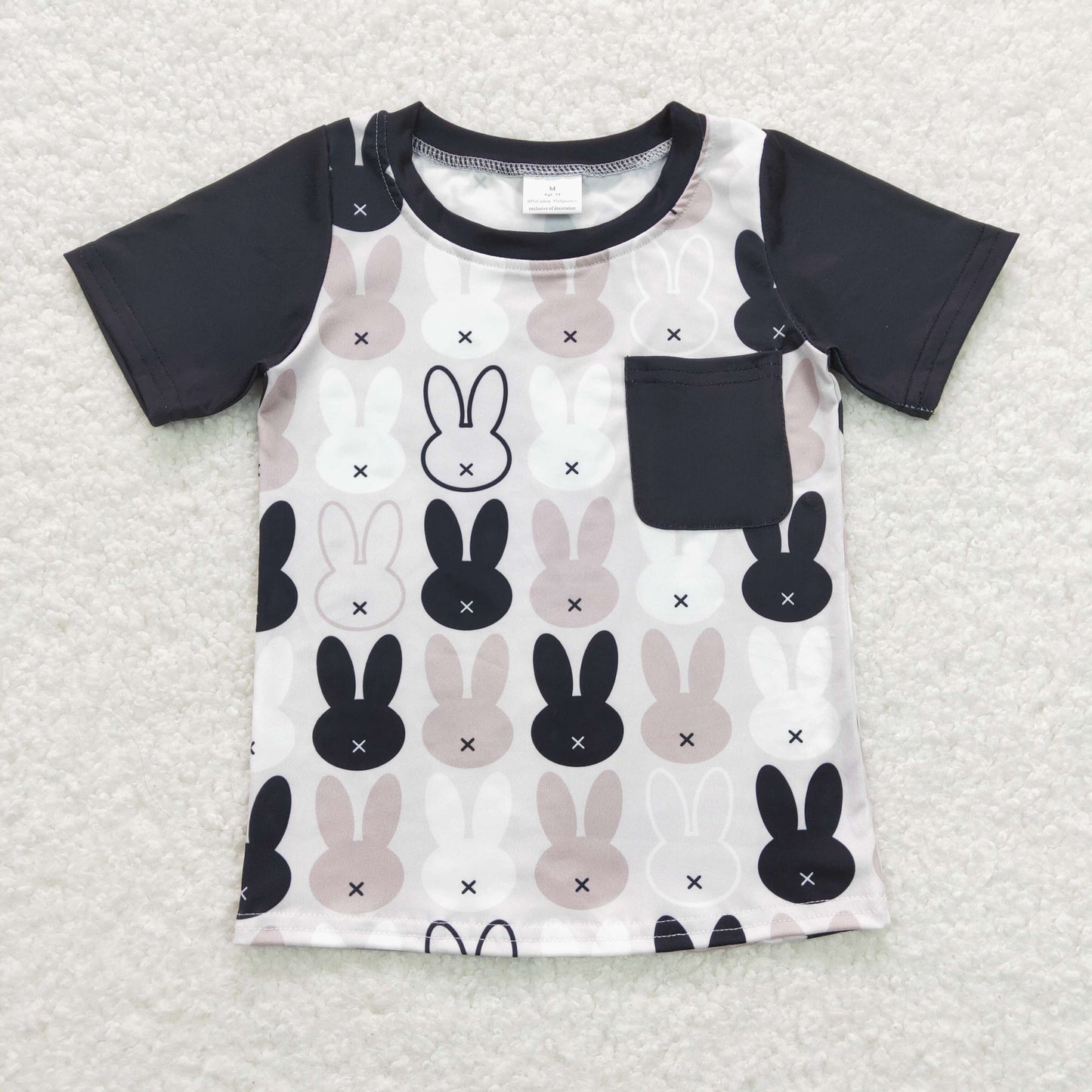 Baby Boys Short Sleeves Black White Bunny Top Shirts