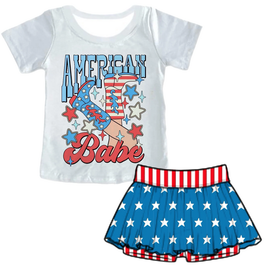 (5MOQ) Baby Girls  July 4th American Babe Summer Set Pre-order