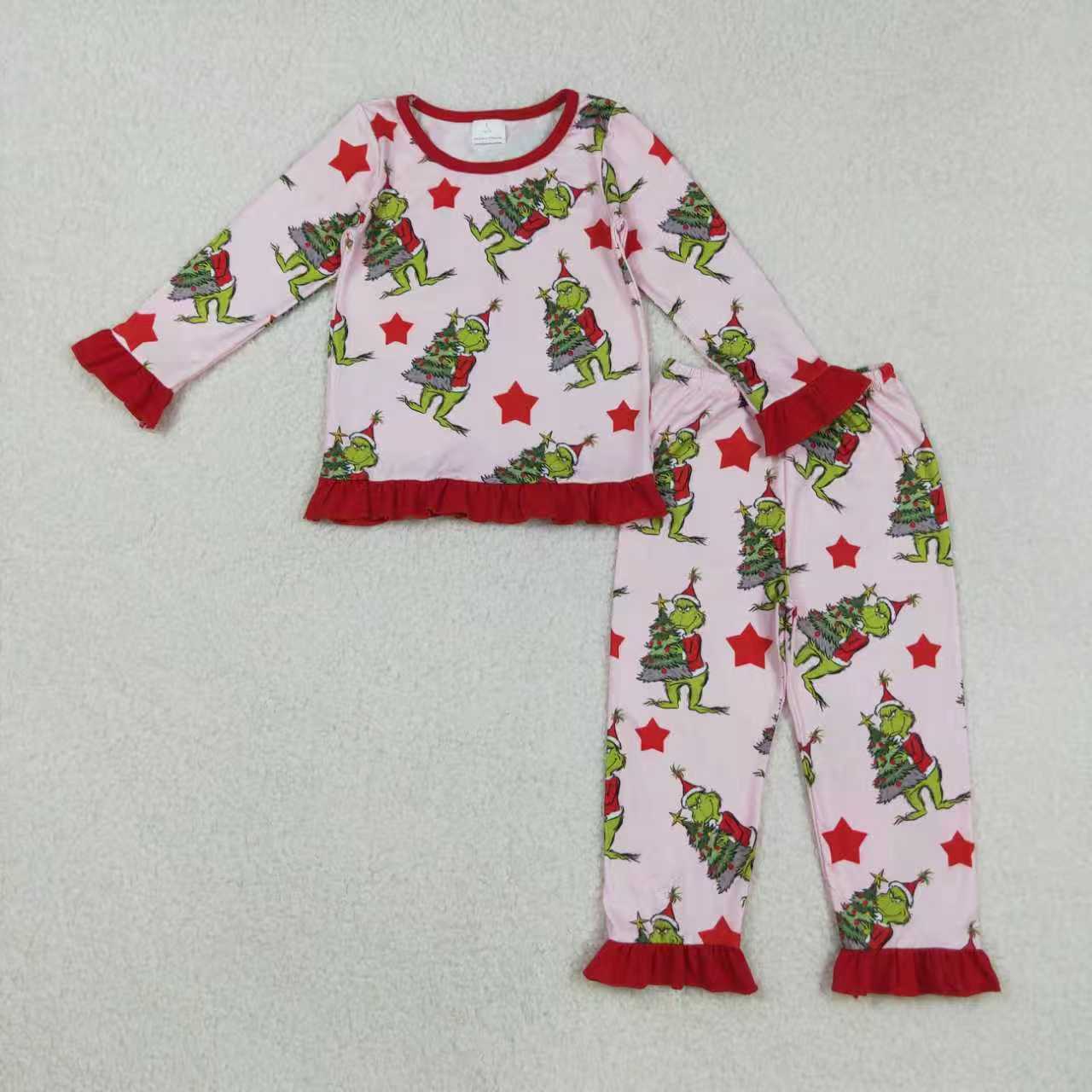 Sibling Girls Boys Christmas Green Face Tree and Tree Long Sleeve Clothing