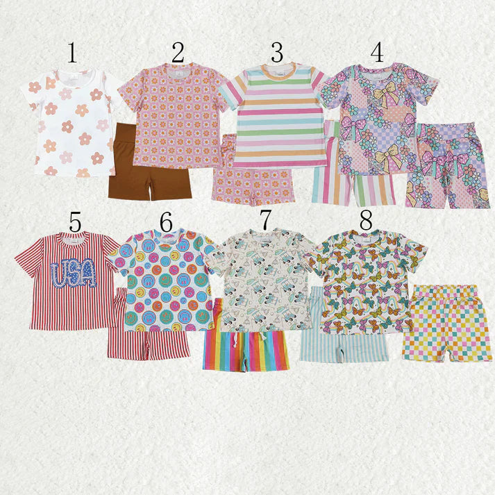 Toddler Girls Summer Flowers Striped Shorts Outfit