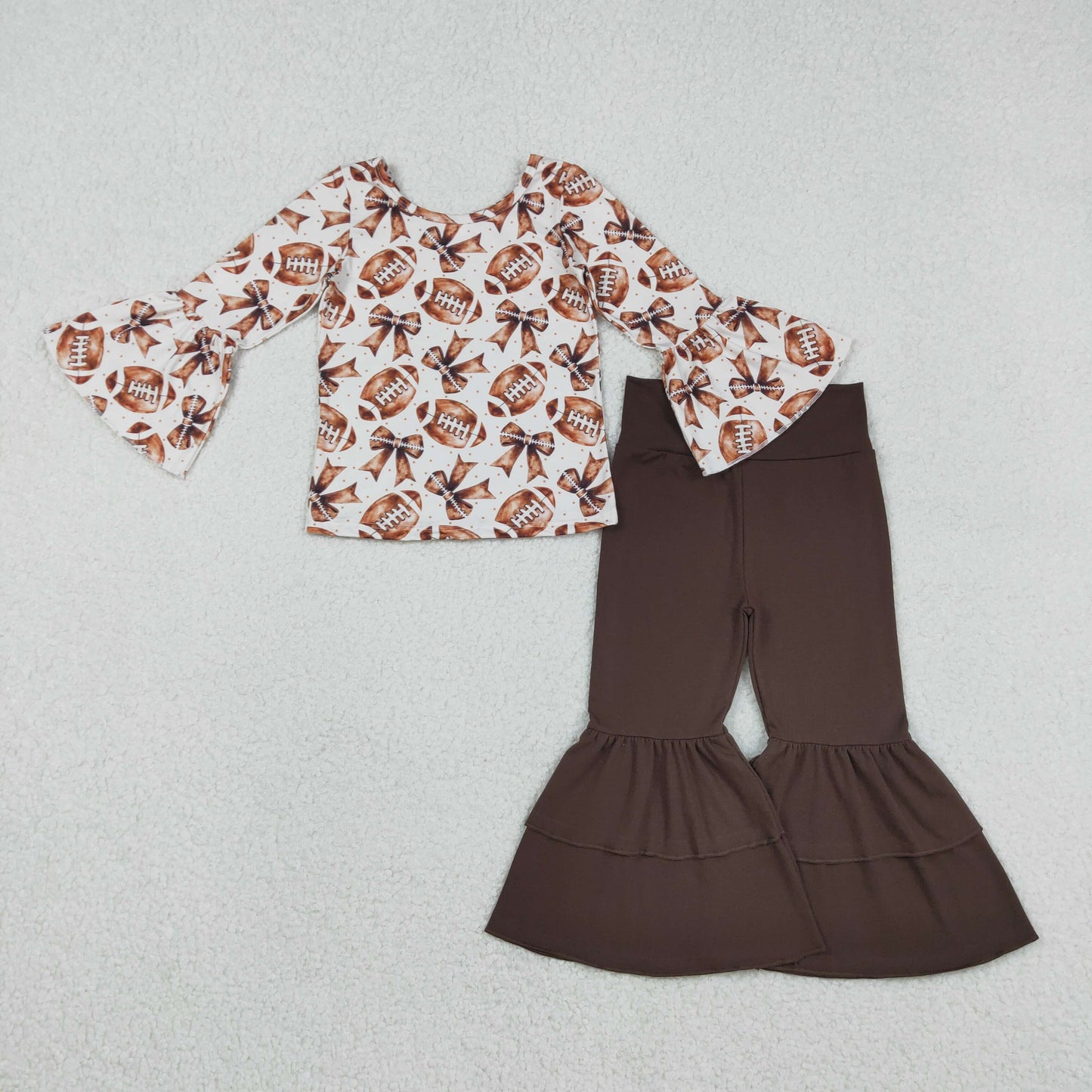 GLP2787 Kids Girls Football Bow Top With Bell Bottom Pants Set
