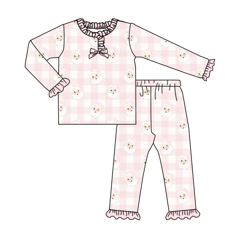 20 MOQ Preorder Kids Girls Sibling Bamboo  Pink Santa Pajama Set and Romper