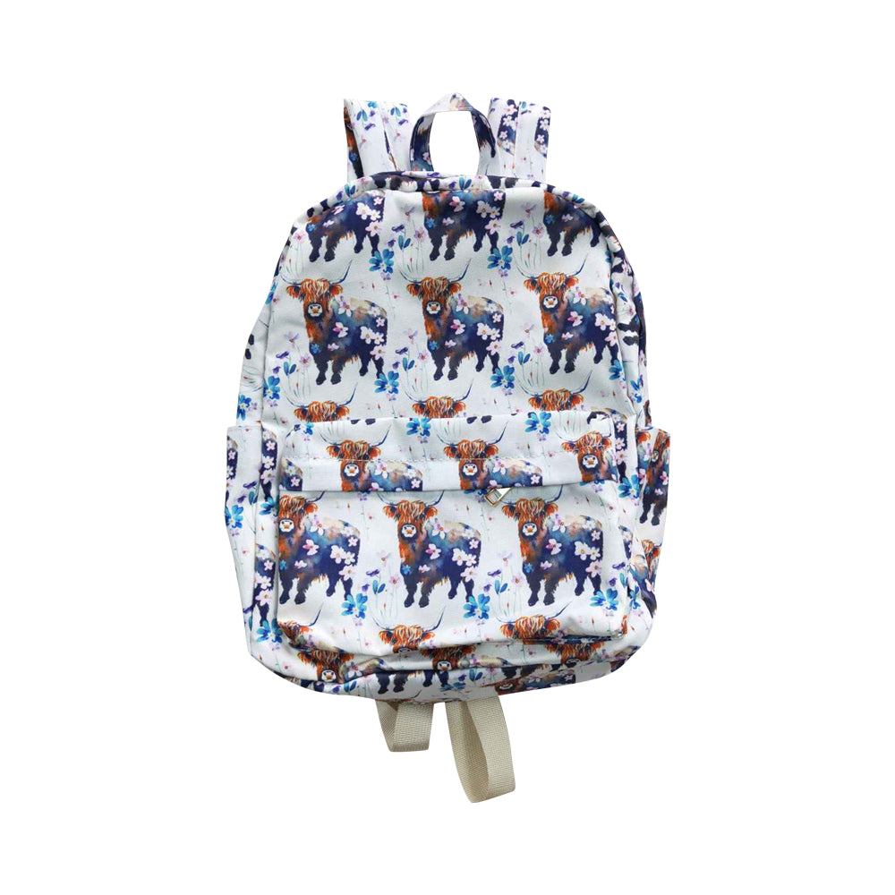 Kids Girls Highland Cow Flower Backpack Bag