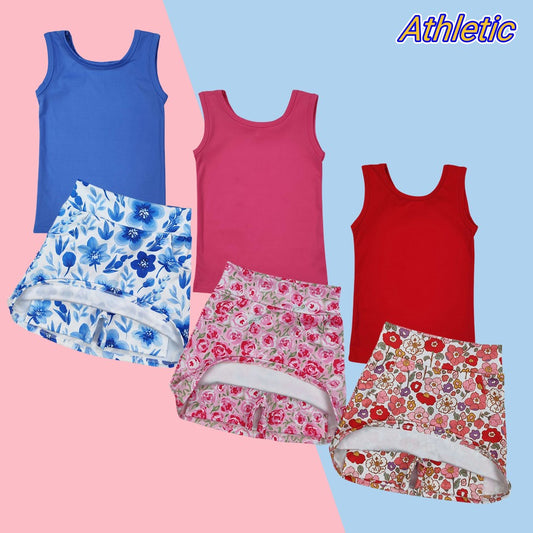 Kids Girls Sibling Tank Top Floral Skort Yoga Set