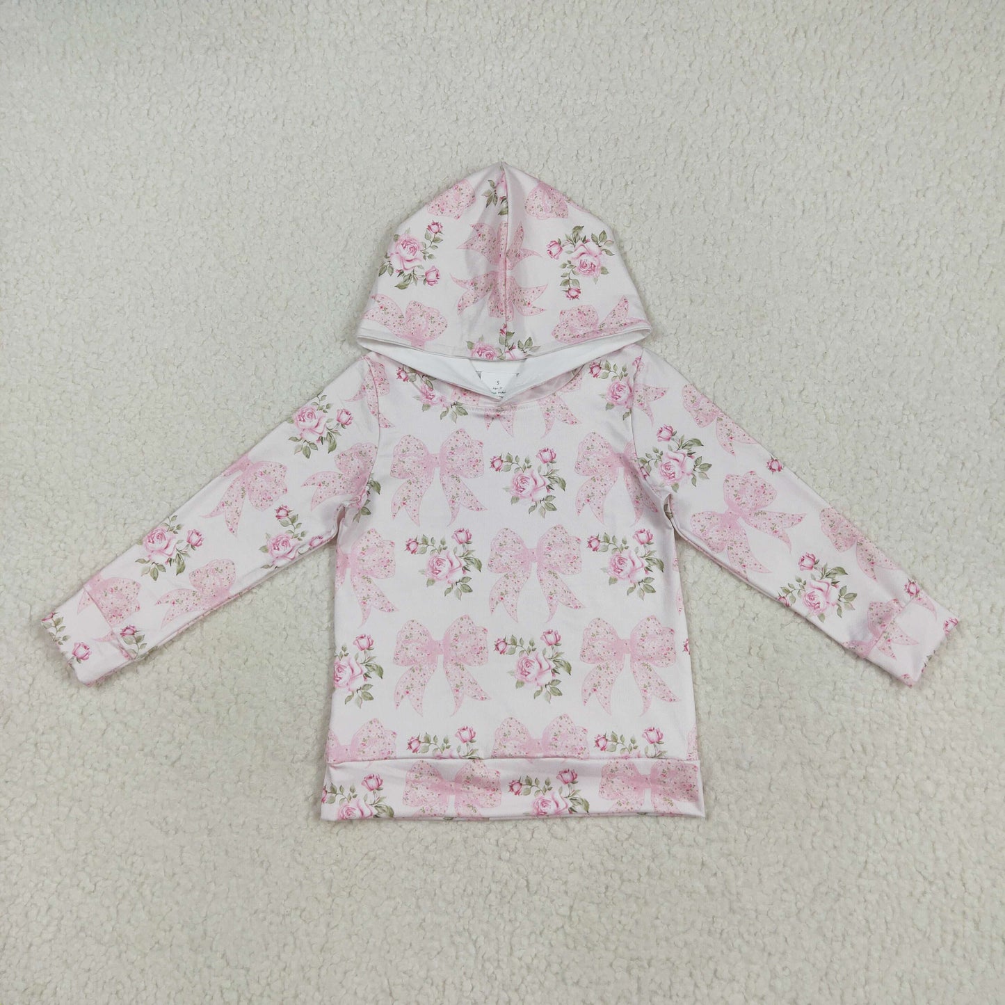 GT1058  Kids Girls Pink Bow Flowers Hoodie Top