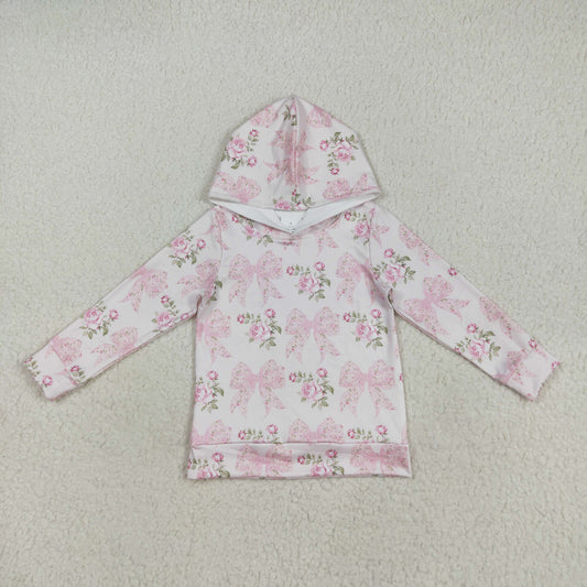 GT1058  Kids Girls Pink Bow Flowers Hoodie Top