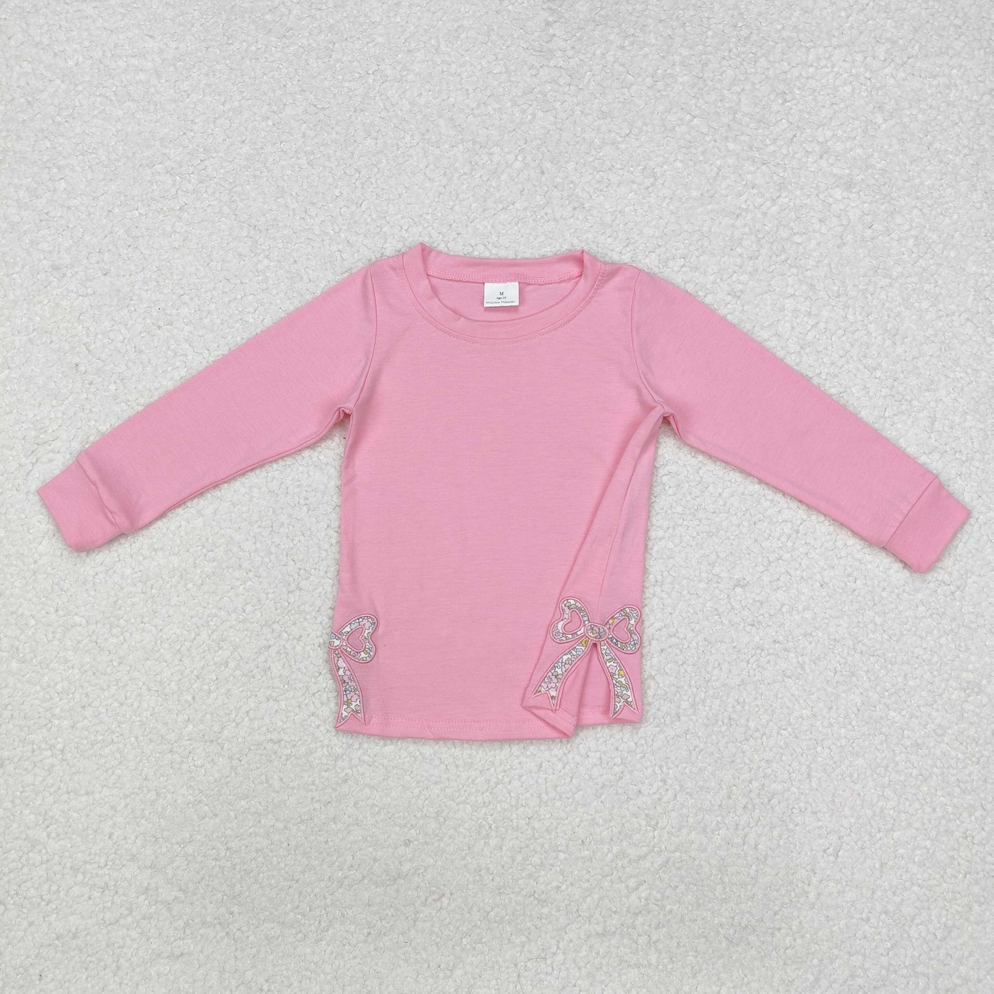 Baby Girls Pink Long Sleeves Cotton Top With Embroidery Bow