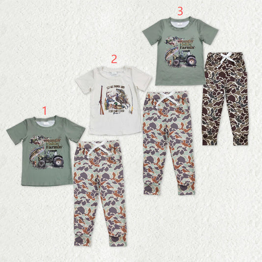 Sibling Baby Boys Short Sleeve Hunting Fishing Top Pockets Camo Pants Clothes Sets
