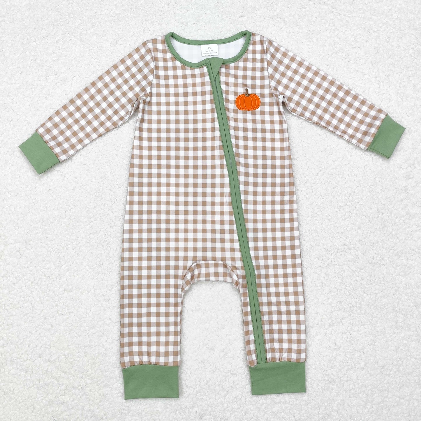 Baby Boys Pumpkin Brown Gingham Zipper Romper