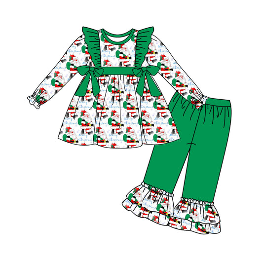 Toddler Girls Christmas Santa Green Pants Set Pre-order 3 MOQ