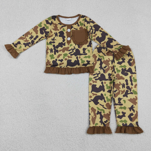 GLP1355 Baby Girls Camo Long Sleeve Pajama Set With Pocket