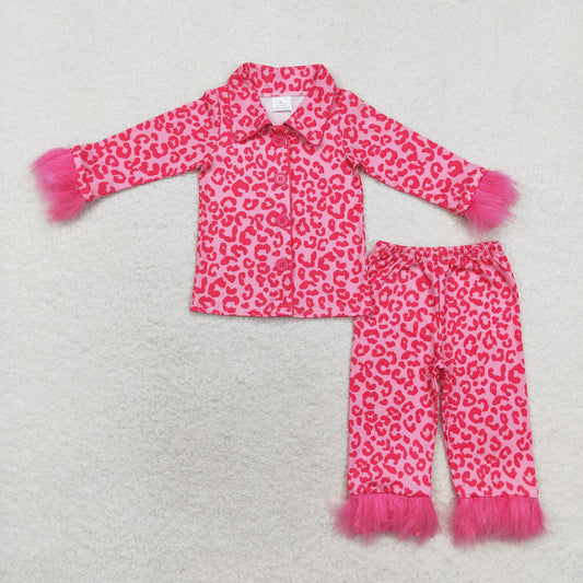 Baby Girls Hot Pink Leopard Pajama Set With Fur